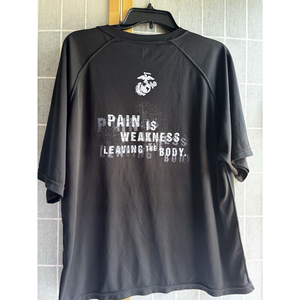 Marines T-Shirt Men XL Black USMC-Pain is Weakness… USA Made Work Out Activewear
